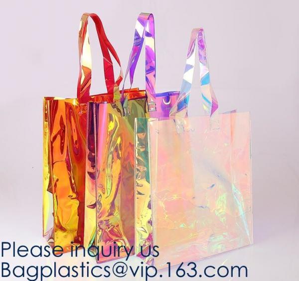 Custom Clear Transparent Holographic PVC Shopping Bag Holographic Tote Bag Pvc Handbag Transparent Tote Shopping Bags