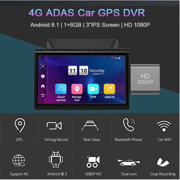 4G Android 8.1 Rearview Mirror Car HD DVR 1080p IPS Touch Streaming Media