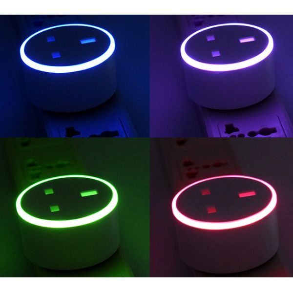 Flame Retardant Wifi Smart Plug Outlet RGB LED Colorful Light UK Standard Tuya Power Source