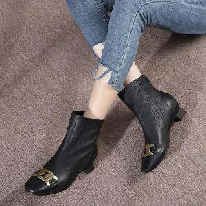 Quality HZM028 Autumn And Winter New Style Martin Boots Leather Women'S Leather Boots Square Toe Low-Heeled Fashion Temperament for sale
