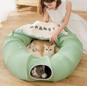 China Washable Cushion Cat Tube Bed Double Sided Suede With Central Mat on sale