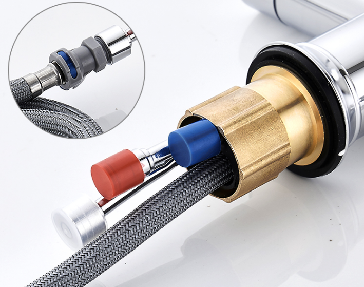 304SUS Electroplate Flexible Retractable Sink Faucet 360 Degree Rotary