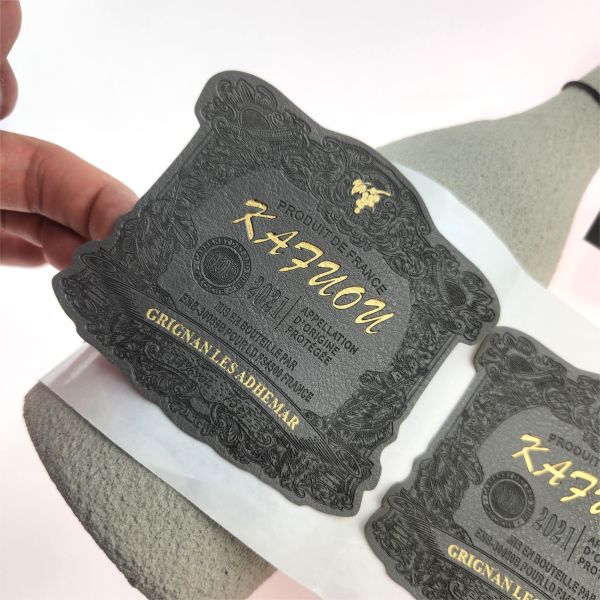 Embossed Custom PU Leather Labels Gold Foil OEM Handmade Tags Leather For Wine Bottles