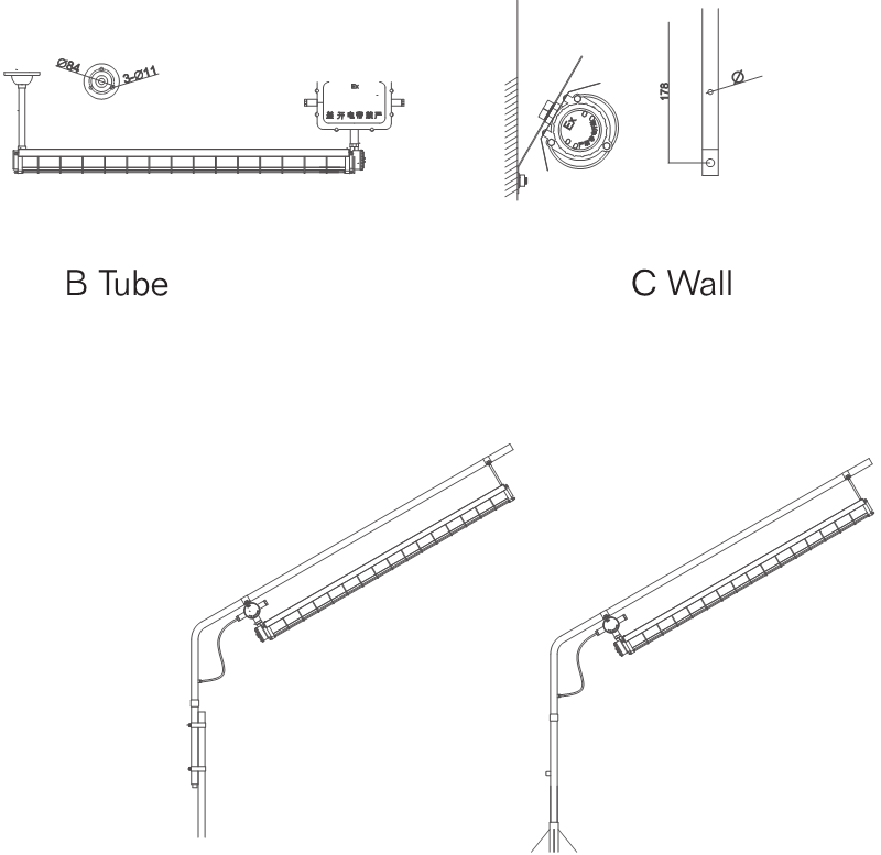 Linear Tube Lighting 4ft T8 Explosion-Proof Fluorescent Tube 2x36W Light/Lamp