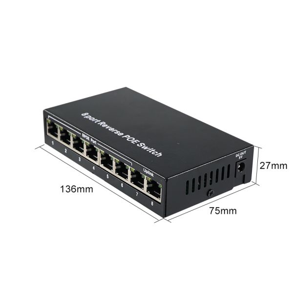 8-Port Reverse PoE Switch with 12V DC Output for IP Cameras