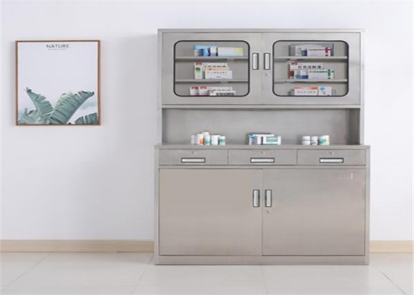 Hospital Stainless Steel Medicine Display Cabinet , Three Drawers Lockable Medicine Cabinet