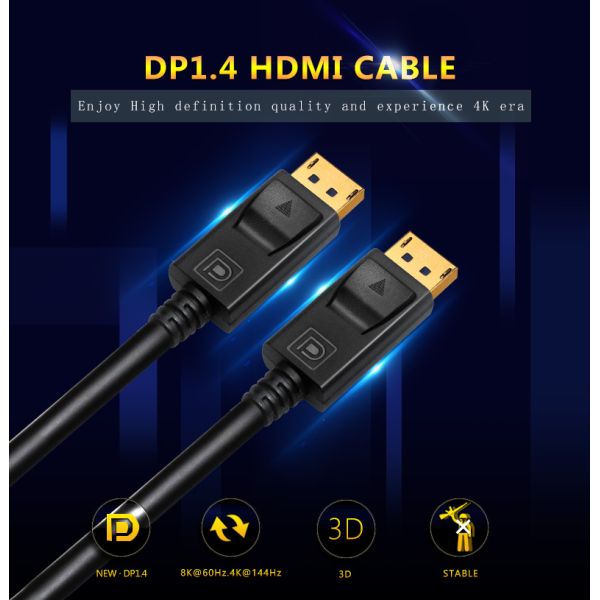 26AWG 32.4G 1080p HDR 3D DP1.4 4k 8K Display Port Cable Dp1.4