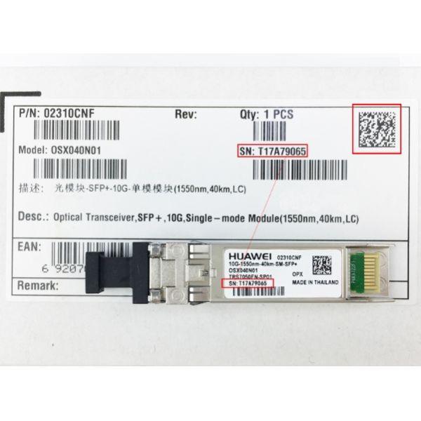 Huawei Optical Transceiver OSX040N01 02310CNF, SFP+, 10G, Single-Mode Module(1550nm,40km,LC)