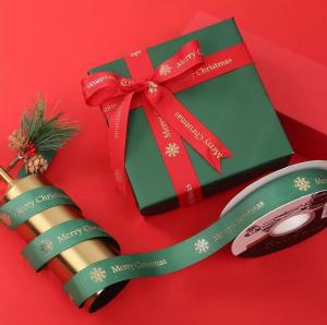 Quality Printed Polyester Satin Grosgrain Ribbon 25mm Red Christmas Ribbon for sale