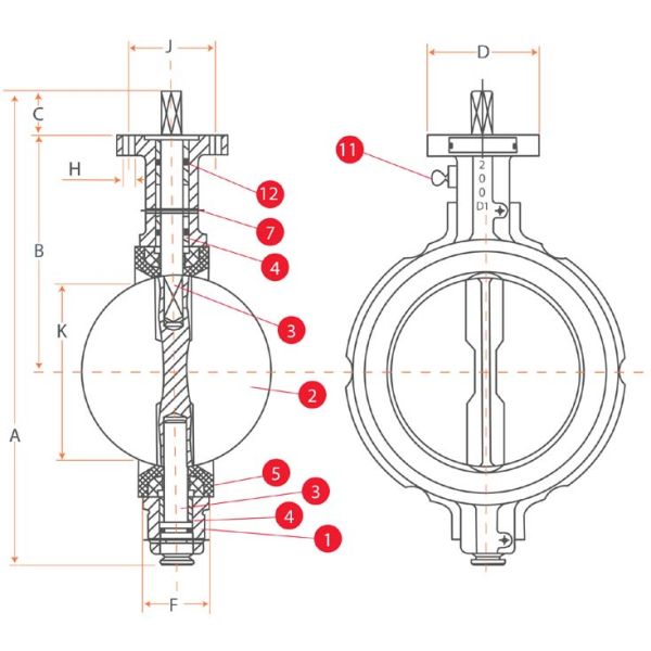 Two Piece Shaft Wafer Type Butterfly Valve Concentric Design For Water Works