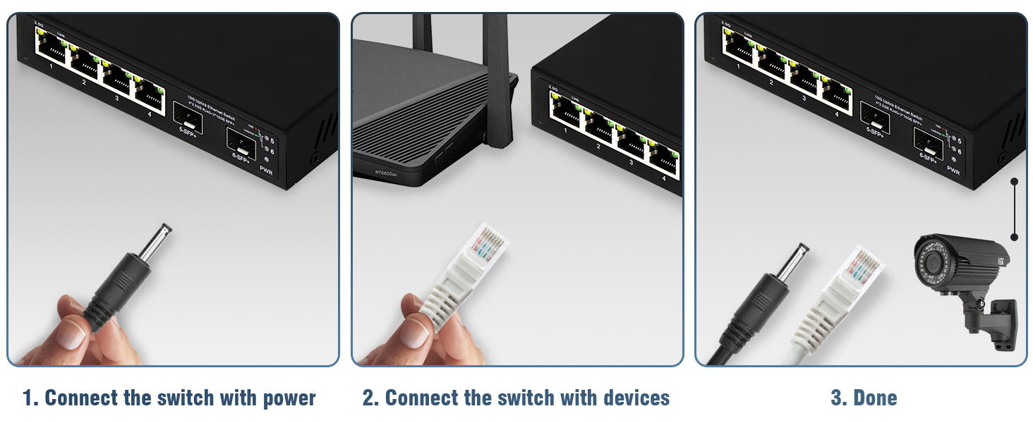 4 Port 2.5G Ethernet Switch With 10G SFP+ Uplink Unmanaged Fanless DC12V Wall Mounted