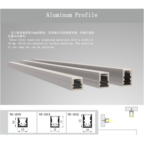 Ceiling Alu Surface Mounted LED Profile 6063 T5 10*10mm For Kitchen Decoration