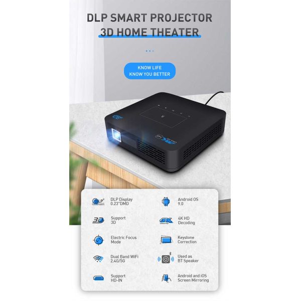960x540 4K Mini DLP Projector 3D Display Projector 150*150*41mm