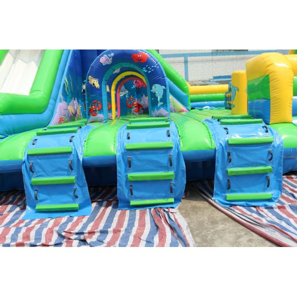 Waterproof Inflatable Obstacle Castle Water Slide Park Customized Logo Painting