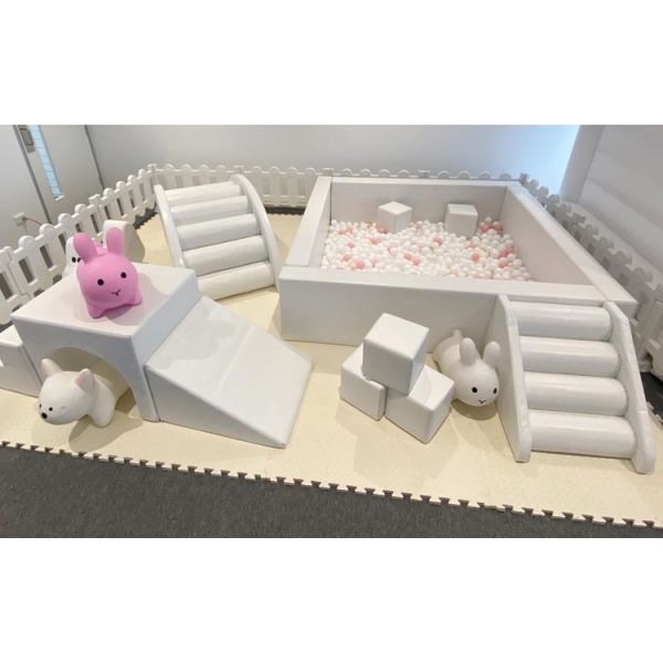 Allowable Passenger 5-10 Kids White Playground Equipment Inflatable Soft Play Ball Pool Pit with Slide