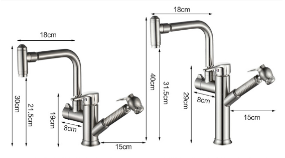 304SUS Electroplate Flexible Retractable Sink Faucet 360 Degree Rotary