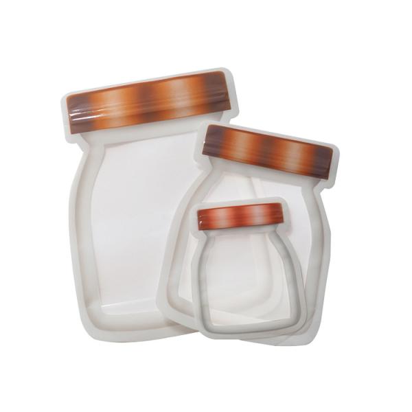 Custom Design Storage Jar Shape Translucent Standing Up Ziplock Heat Seal Bags for Food, Candy, Snack, Cookie Packaging