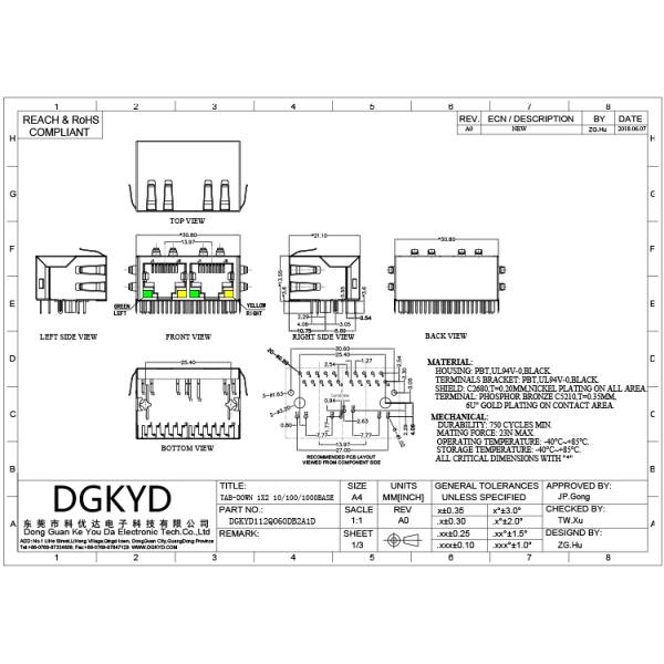 1X2 8P10C RJ45 Multiple Port Connectors With Shielding Shrapnel