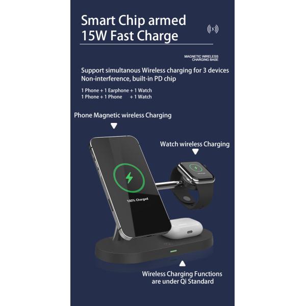 ROSH Zinc Alloy 4 In 1 Charging Dock Multifunctional Fast Wireless Charging Station