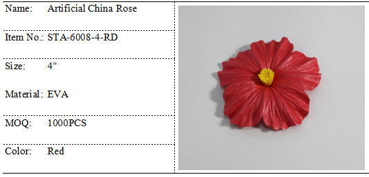 Elegant Artificial Hibiscus Rosa - Sinersis 4 Inch Red Flower Eco Friendly