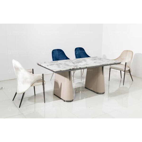 Artificial Marble Rectangle top SS Dining Tables Two Stone Legs Support is stable for Home Furniture