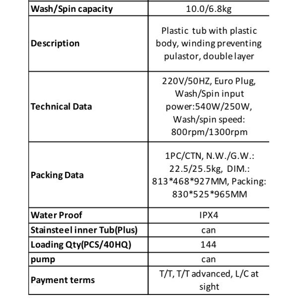 Twin Tub Plastic Cover Top Load Large Capacity Washing Machine 10Kg Loading Brand OEM