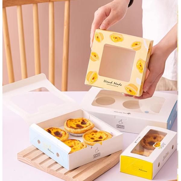Egg Tart Packaging Cake Boxes With CMYK / Pontone Offsent Printing And Biodegradable Material