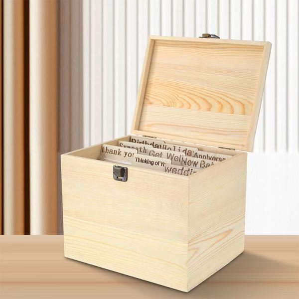 Modern BAMBOO Greeting Card Organizer Box With Dividers And Lid Stylish Design