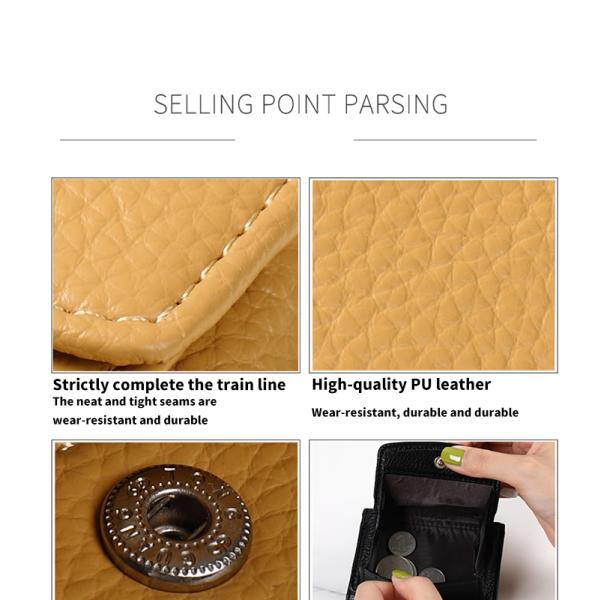 Mini Card Holder Litchi Pattern PU Leather Wallet Female Three Fold Wallet with Coin Purse