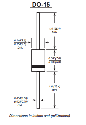 DO 15 FR207 Rectifier Diode 2A 1000V 500ns Reverse Recovery 1.3V