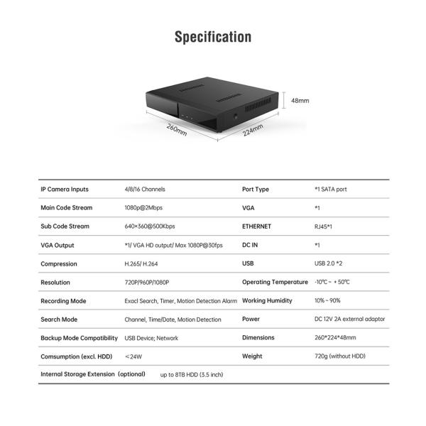 Wired NVR 16CH(MN1116TY)