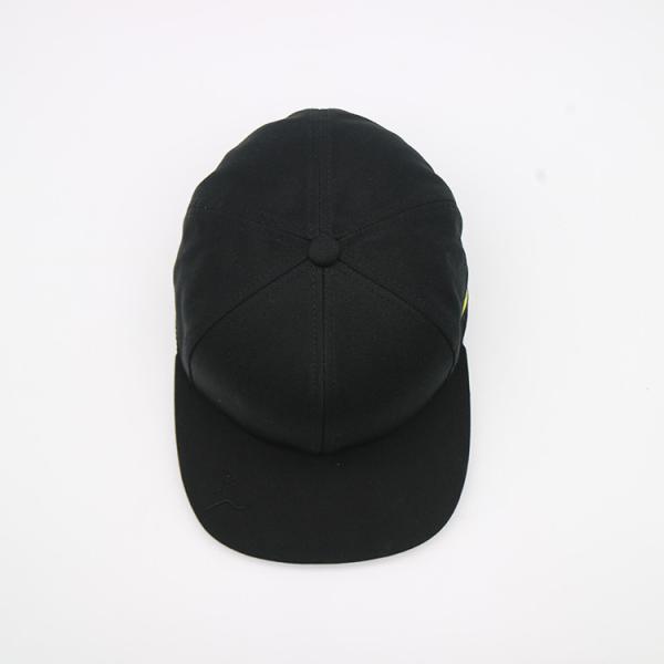 Display Bill 6 Panels Embroidered Flat Visor Cap 100% Cotton Twill Yellow Woven Patch