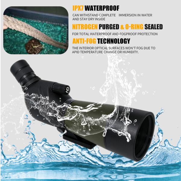 Bird Watching Monocular Waterproof Spotting Scope 20-60X60 Bak4 For Hunter