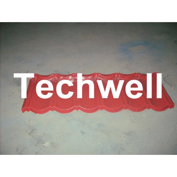 Custom 0.3 - 0.7mm Tile Roll Forming Machine With Double Press Mold And Hydraulic Cutting