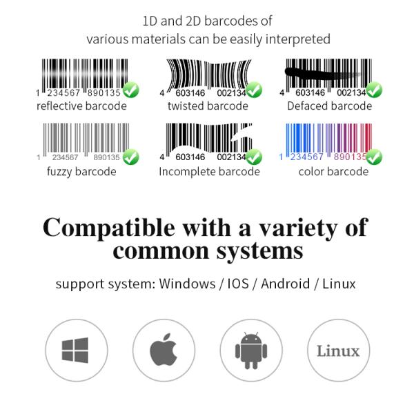 Wired 2D Bluetooth 2.4G Wireless Handheld Barcode Scanner With CMOS Image Recognition