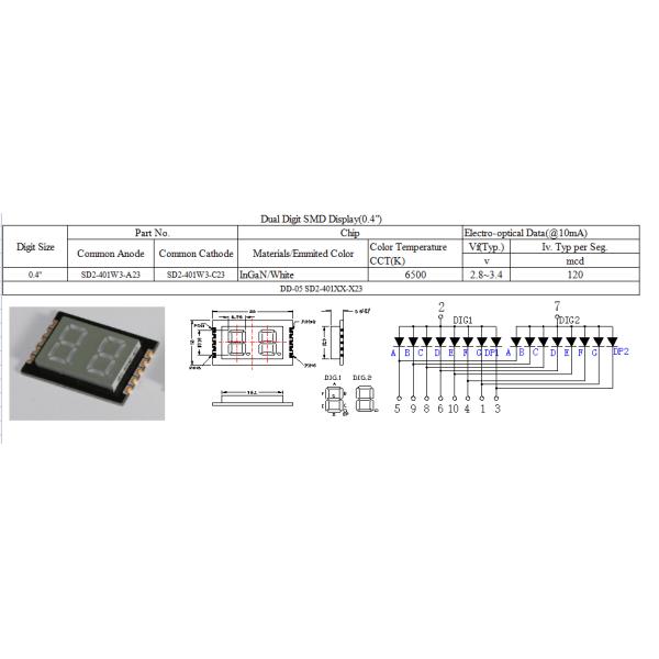 Dual Digit SMD Seven Segment Display 0.4 Inch Common Anode For Indoor