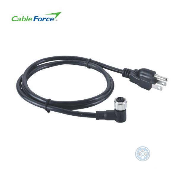 M12 S Code Right Angled 3 Pin Connector To NEMA 5-15P Molded 14AWG Cable