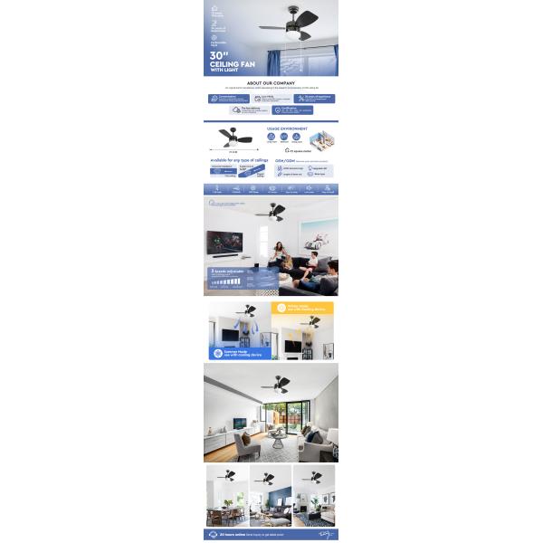 1stshine 30 Inch Pure Copper Reversible Motor Ceiling Fan with Pull Chain Small Size