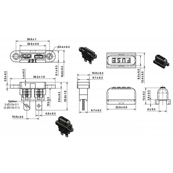 SL-703C UL94V2 125C Auto Blade Fuse Holder 35A Tin Plated Brass Contact