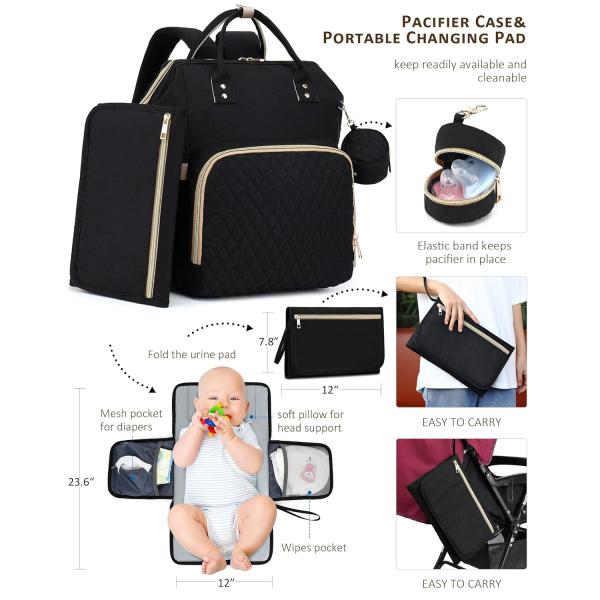 Large Stylish Waterproof Mommy Dad Custom Travel Bag with Changing Pad Pacifier Case
