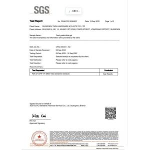 Shenzhen Tinda Hardware & Plastic Co., Ltd. Certifications