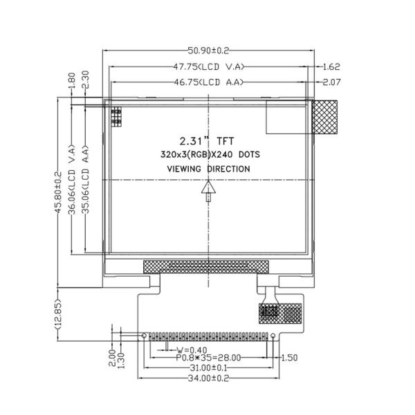 2.31inch LCD Display Module 36 Pin 320*240 QVGA MCU Interface