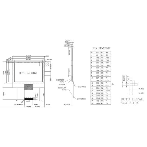 COG 240 x 160 Graphic LCD Module FSTN Positive Transflective With 6 O ' Clock Angle