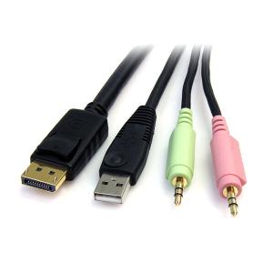 6ft 4in1 USB DisplayPort KVM Switch Cable w/ Audio & Microphone