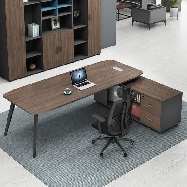 Modern Wooden Executive Desks Business Type L Shape Office Desk with Long Size Cabinet