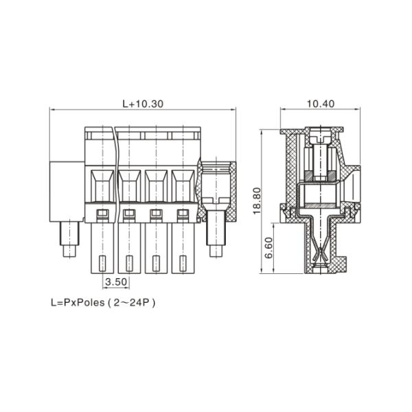 AC 2000V Surface Mount Terminal Blocks PA66 SN Plated 30-16AWG H18.8mm DIP With Screw