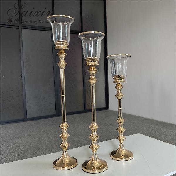 Chic design gold metal 3 pcs set single candlestick holder for event top decoration
