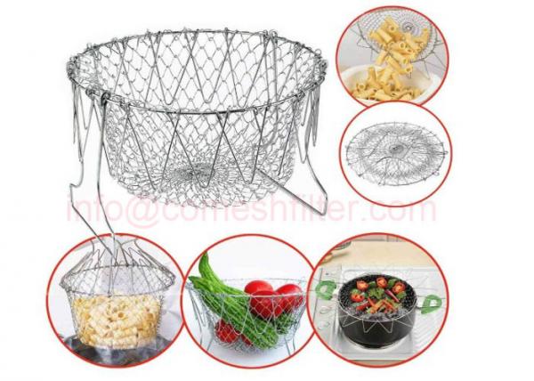 Foldable Steam Rinse Deep Fry Chef Basket , Magic Basket FDA Certificate