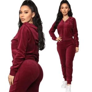 Quality                  High Quality Velvet Custom Zip Hoodie Joggers Two Piece Velour Tracksuit Women              for sale