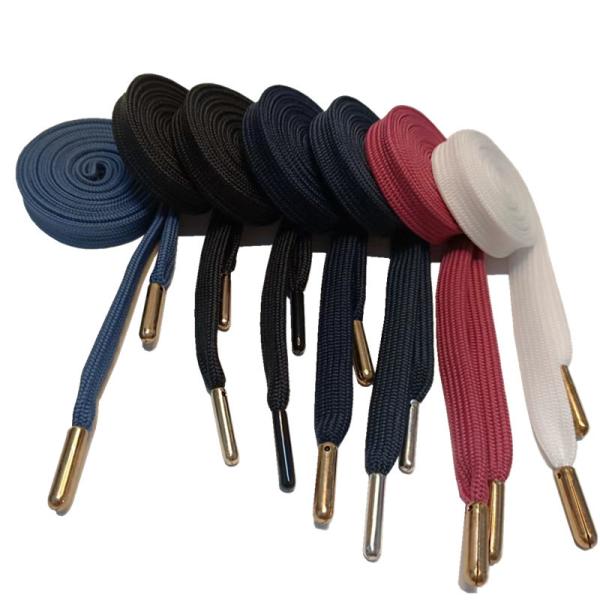 Custom 100% Polyester 1cm Flat Hoodie String With Aglet Metal Tips